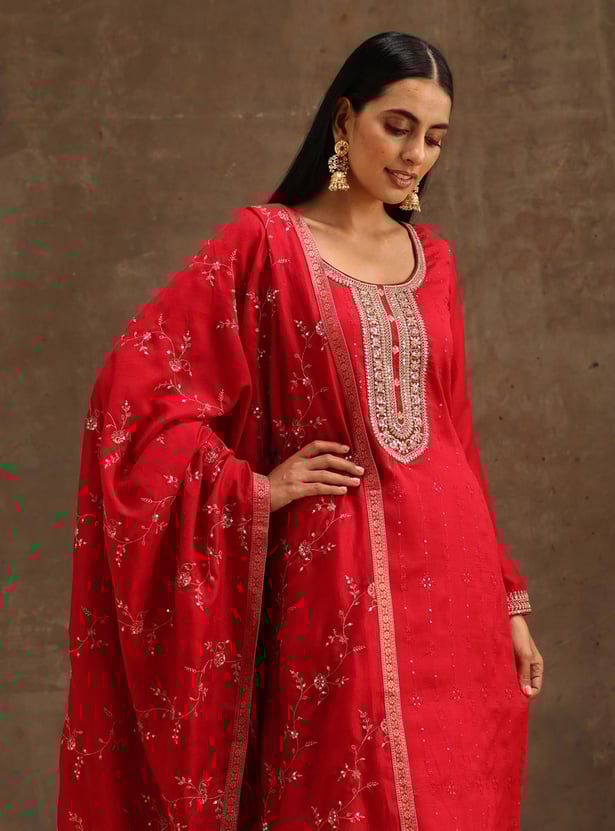 LIBAS Women Embroidered Straight Kurta Set