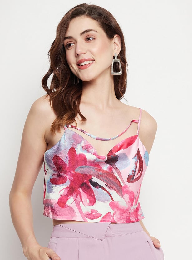 MADAME Women Printed Cowl Neck Crop Top