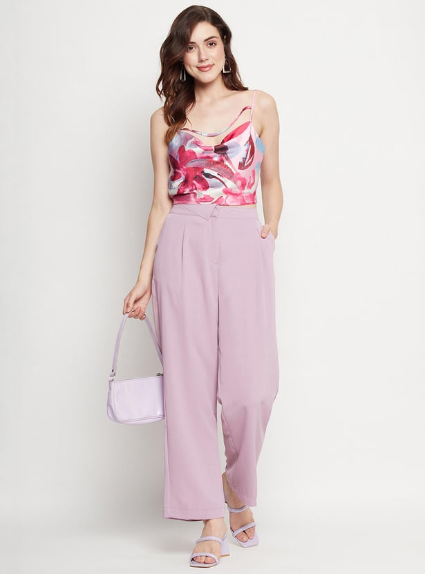 MADAME Women Printed Cowl Neck Crop Top
