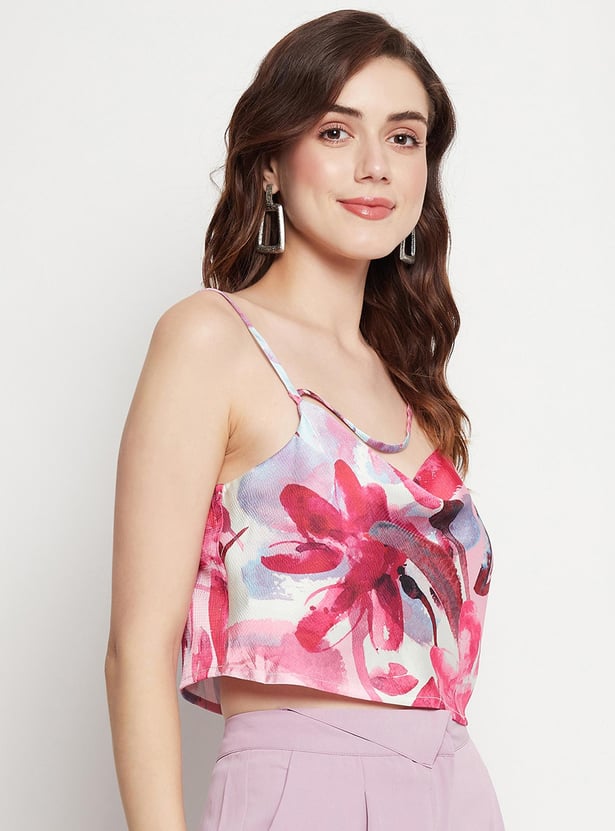 MADAME Women Printed Cowl Neck Crop Top