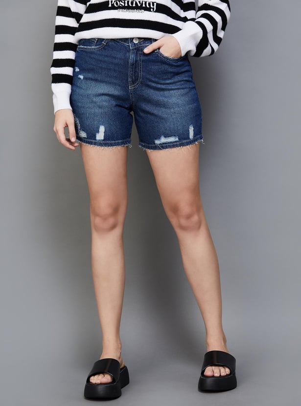 KRAUS Women Distressed Regular Fit Denim Shorts