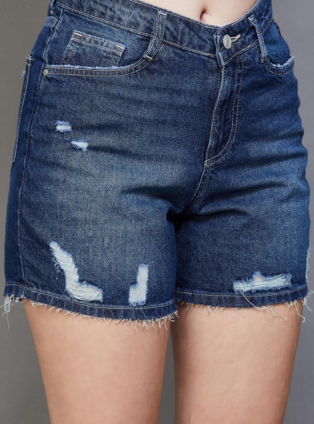 KRAUS Women Distressed Regular Fit Denim Shorts