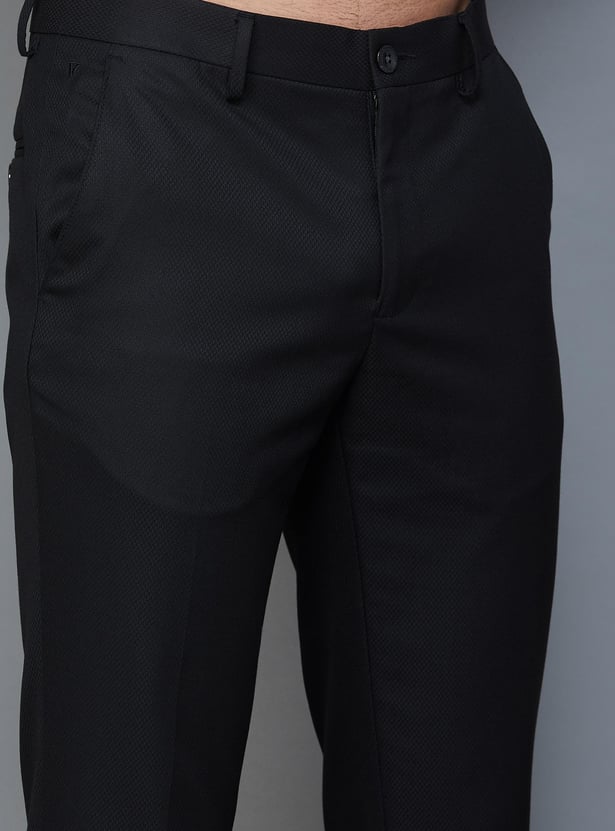 V DOT Men Textured Slim Straight Casual Trousers