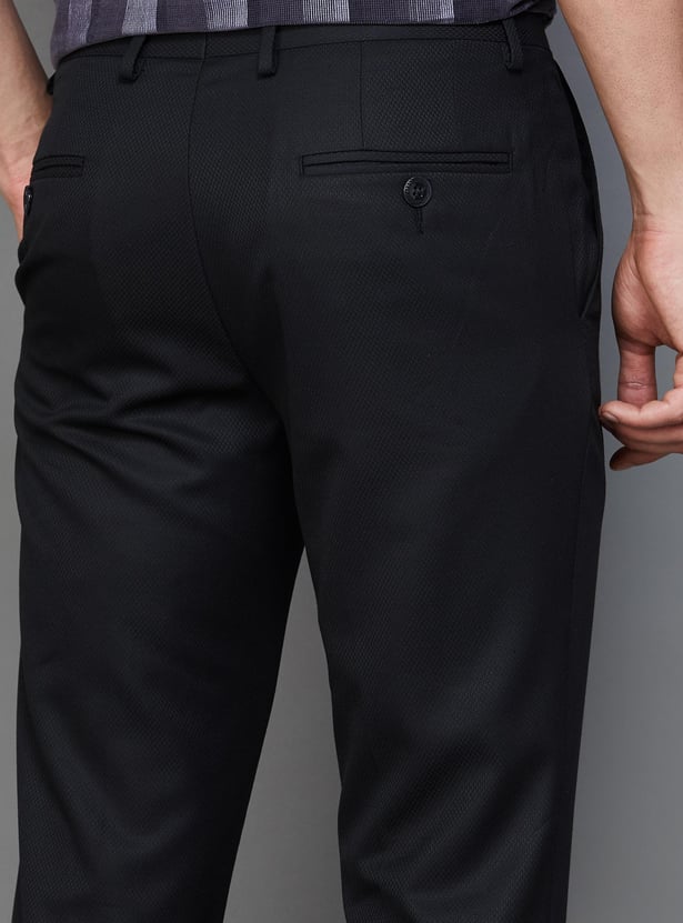 V DOT Men Textured Slim Straight Casual Trousers