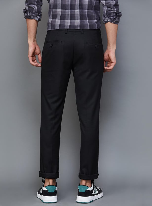 V DOT Men Textured Slim Straight Casual Trousers