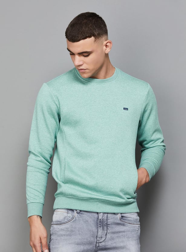 T-BASE Men Solid Crew Neck Slim Fit Sweatshirt