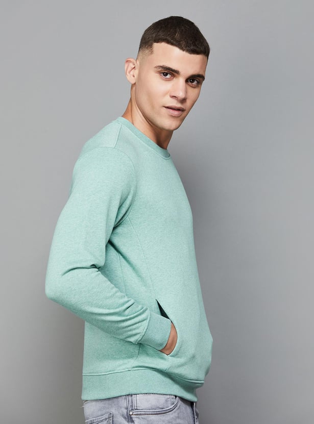 T-BASE Men Solid Crew Neck Slim Fit Sweatshirt