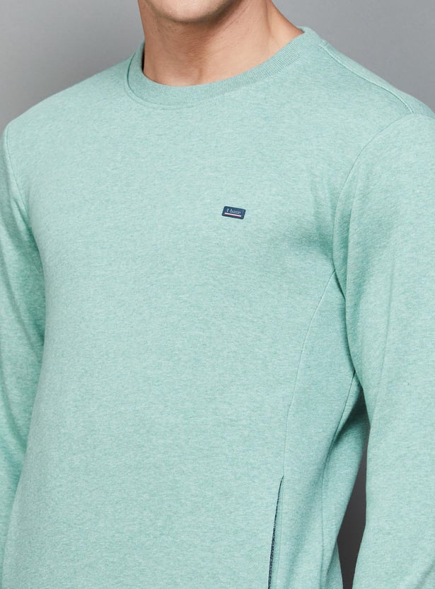 T-BASE Men Solid Crew Neck Slim Fit Sweatshirt