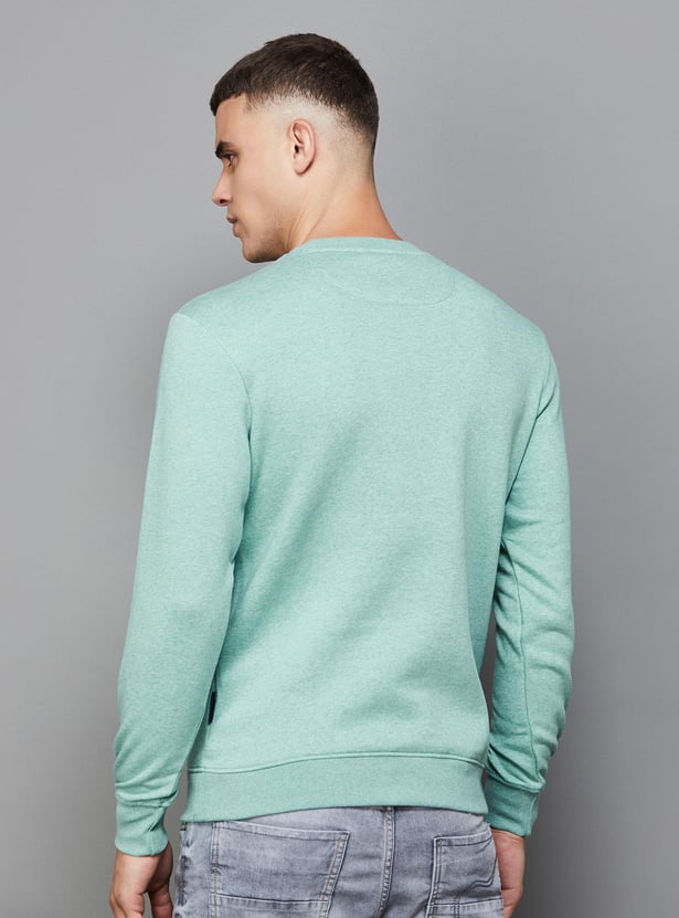 T-BASE Men Solid Crew Neck Slim Fit Sweatshirt