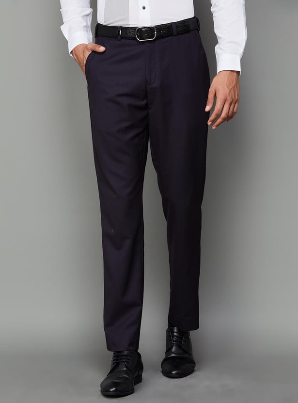 PARK AVENUE Men Solid Slim Straight Flat Front Trousers