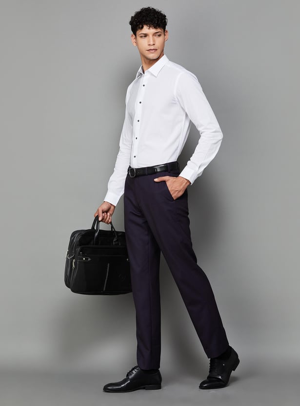 PARK AVENUE Men Solid Slim Straight Flat Front Trousers