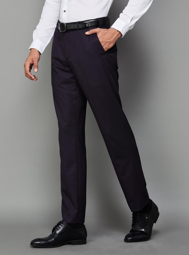 PARK AVENUE Men Solid Slim Straight Flat Front Trousers