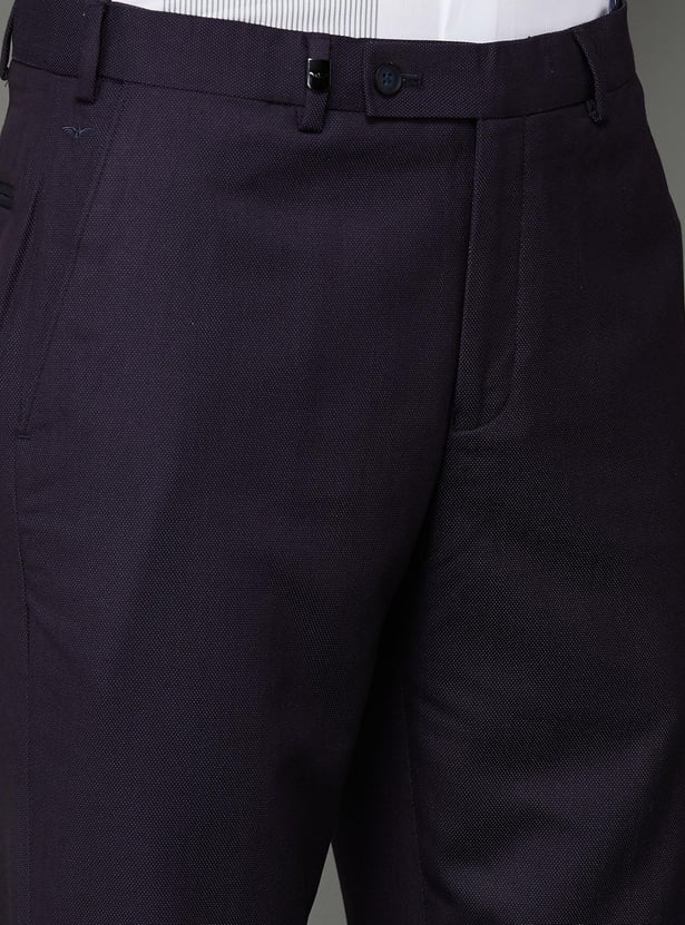 PARK AVENUE Men Solid Slim Straight Flat Front Trousers