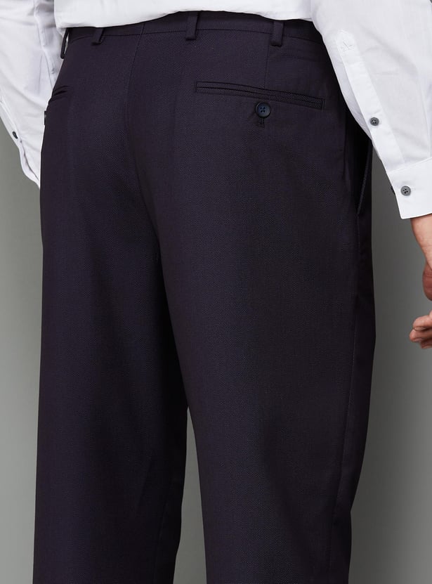 PARK AVENUE Men Solid Slim Straight Flat Front Trousers