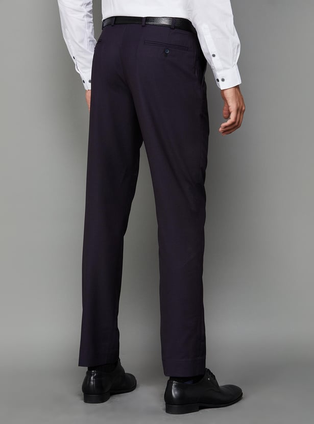 PARK AVENUE Men Solid Slim Straight Flat Front Trousers