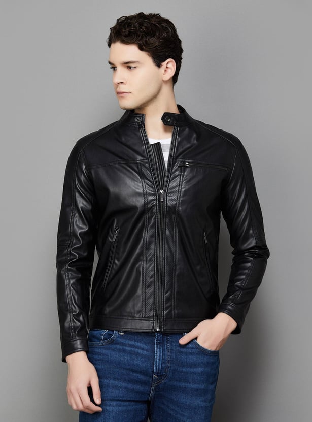 CELIO Men Solid Biker Jacket