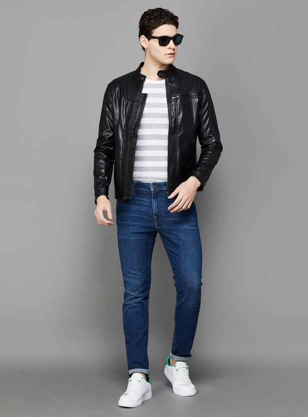 CELIO Men Solid Biker Jacket