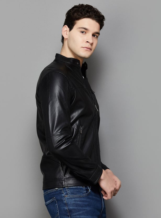 CELIO Men Solid Biker Jacket