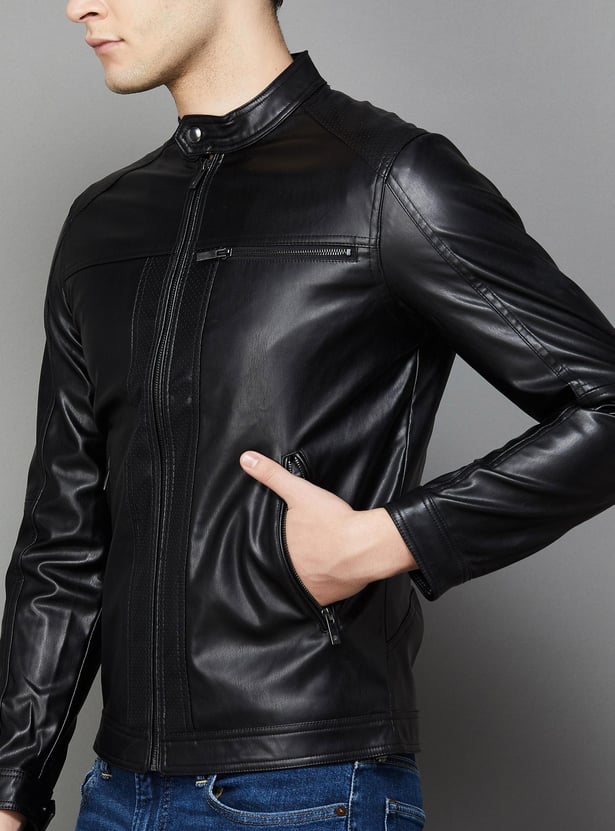CELIO Men Solid Biker Jacket