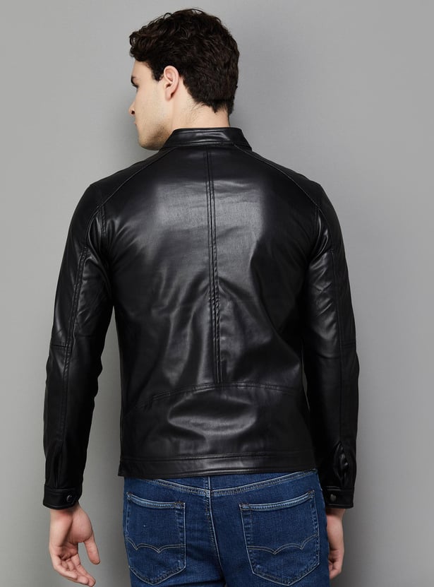 CELIO Men Solid Biker Jacket