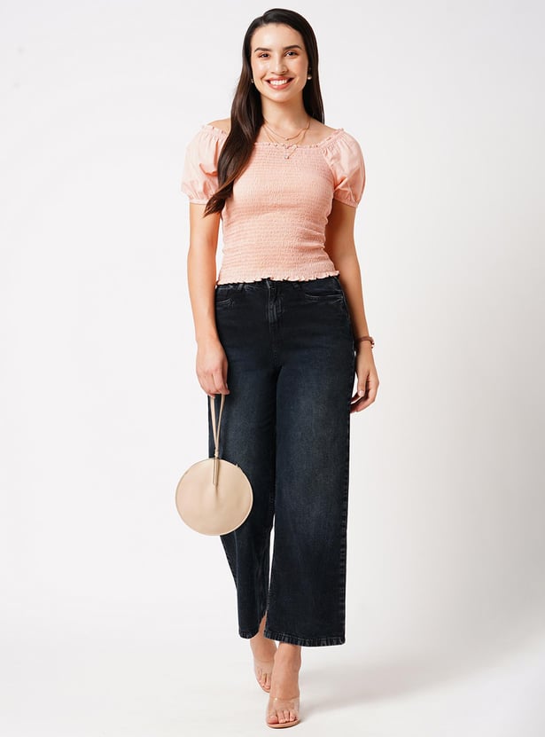 KRAUS Women Stonewashed Wide Leg Jeans