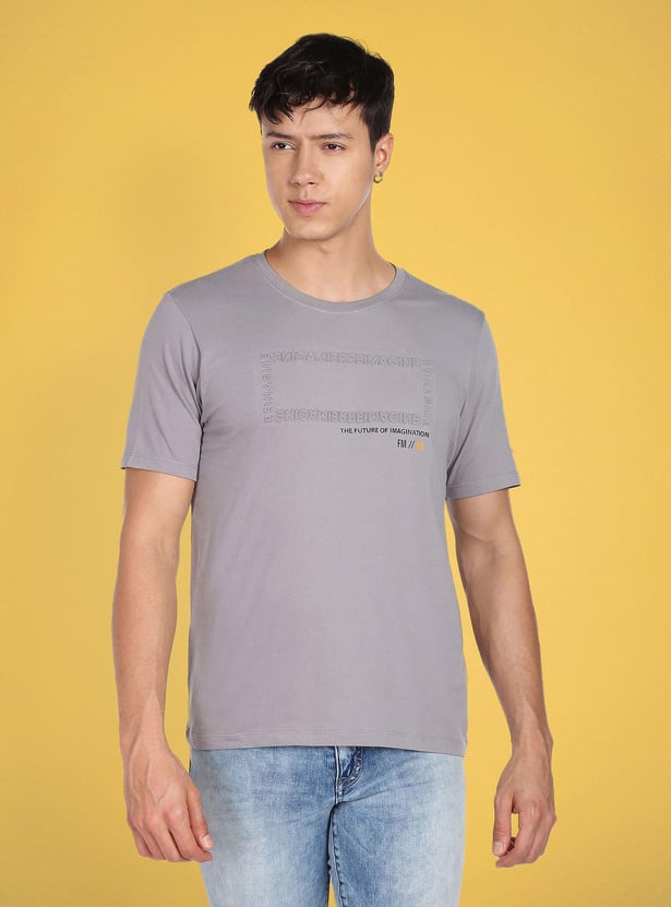 FLYING MACHINE Men Embossed Regular Fit T-Shirt