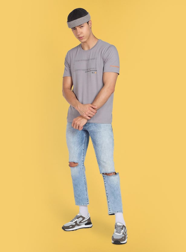 FLYING MACHINE Men Embossed Regular Fit T-Shirt