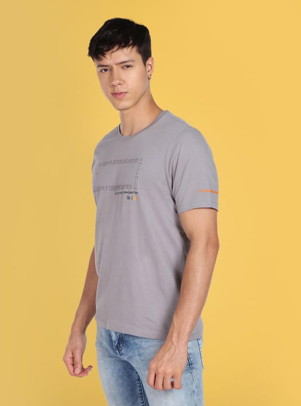 FLYING MACHINE Men Embossed Regular Fit T-Shirt