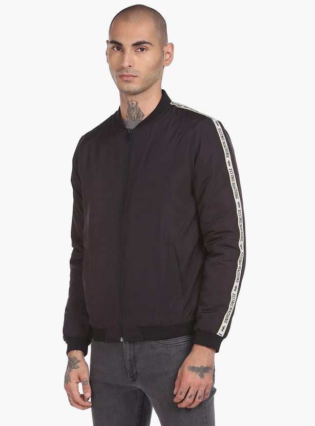 Buy FLYING MACHINE Men Solid Regular Fit Bomber Jacket from Flying Machine at just INR 5299.0