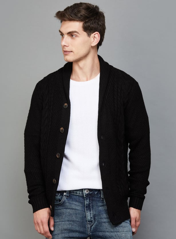 Buy JACK & JONES Men Cable Knit Shawl Collar Cardigan from JACK