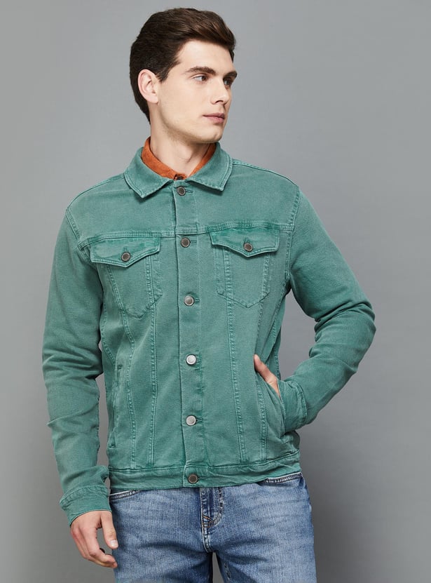 Jack and jones green denim jacket hotsell