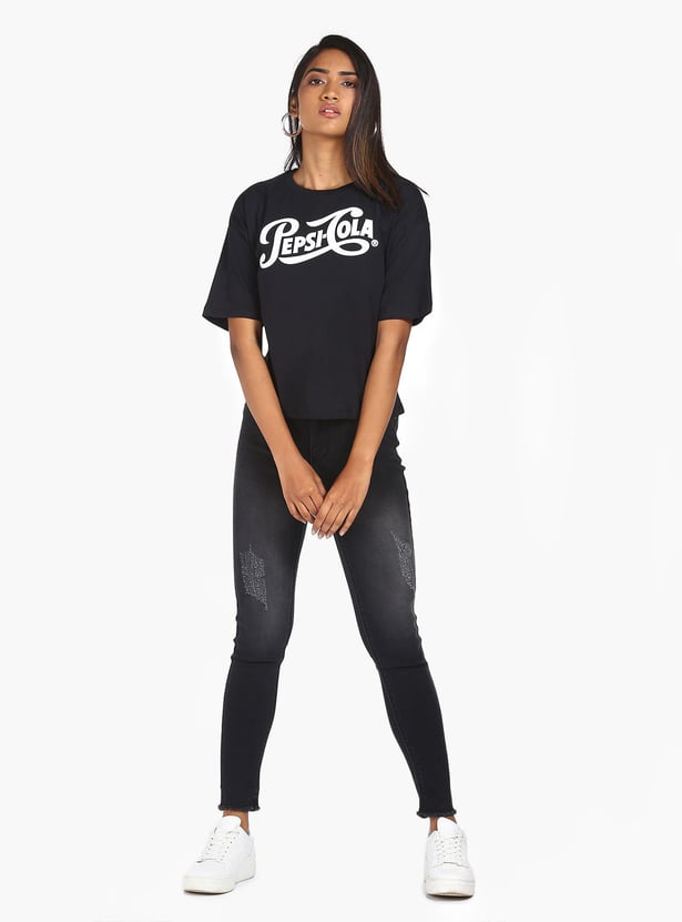 FLYING MACHINE Women Typographic Printed T-Shirt