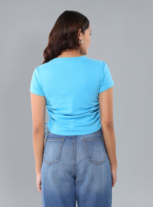 FLYING MACHINE Women Placement Print Ruched T-shirt