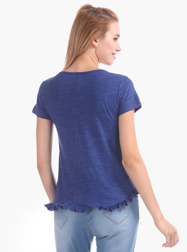 FLYING MACHINE Women Heathered Ruffle Trim Top