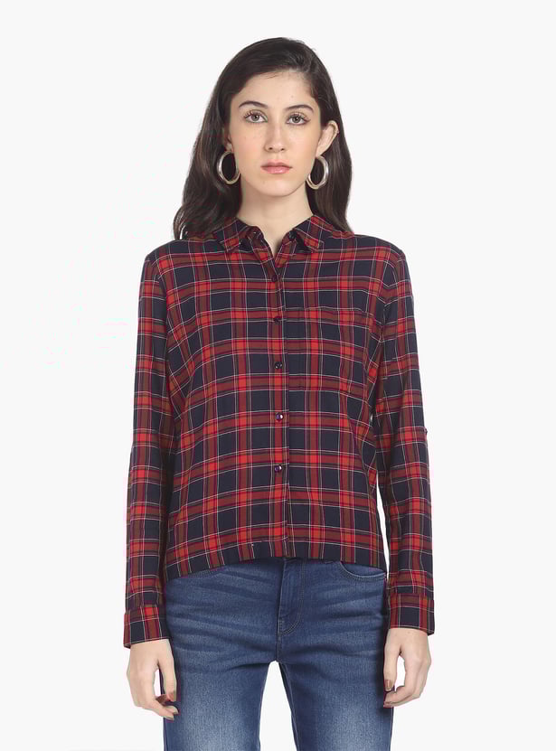 FLYING MACHINE Women Checked Regular Fit Casual Shirt