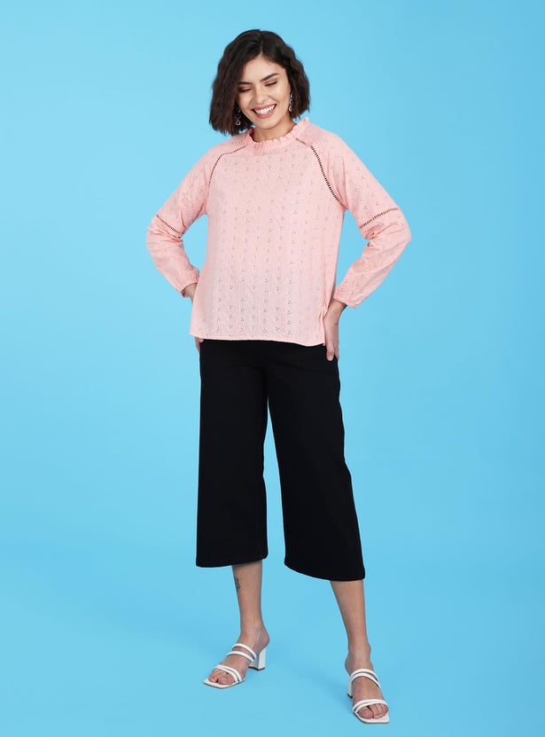 FLYING MACHINE Women Solid Wide Leg Cropped Jeans