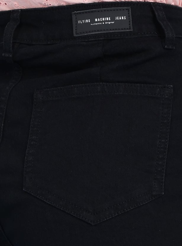 FLYING MACHINE Women Solid Wide Leg Cropped Jeans