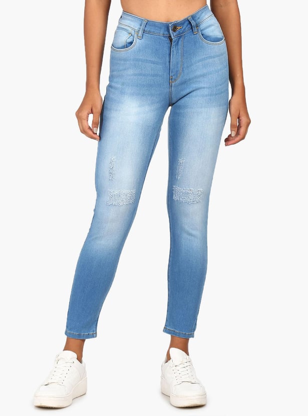 FLYING MACHINE Women Stonewashed Distressed Skinny Fit Jeans