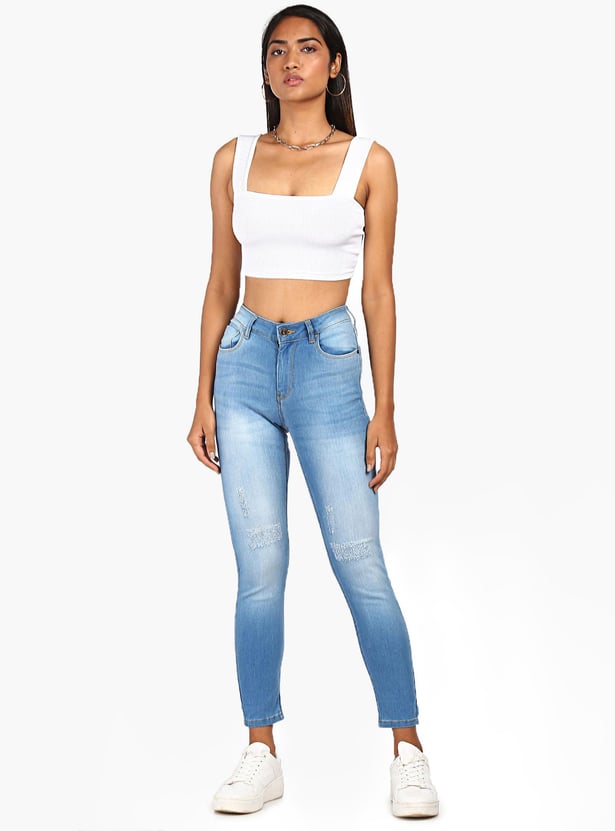 FLYING MACHINE Women Stonewashed Distressed Skinny Fit Jeans