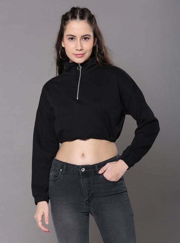 FLYING MACHINE Women Solid Cropped Sweatshirt