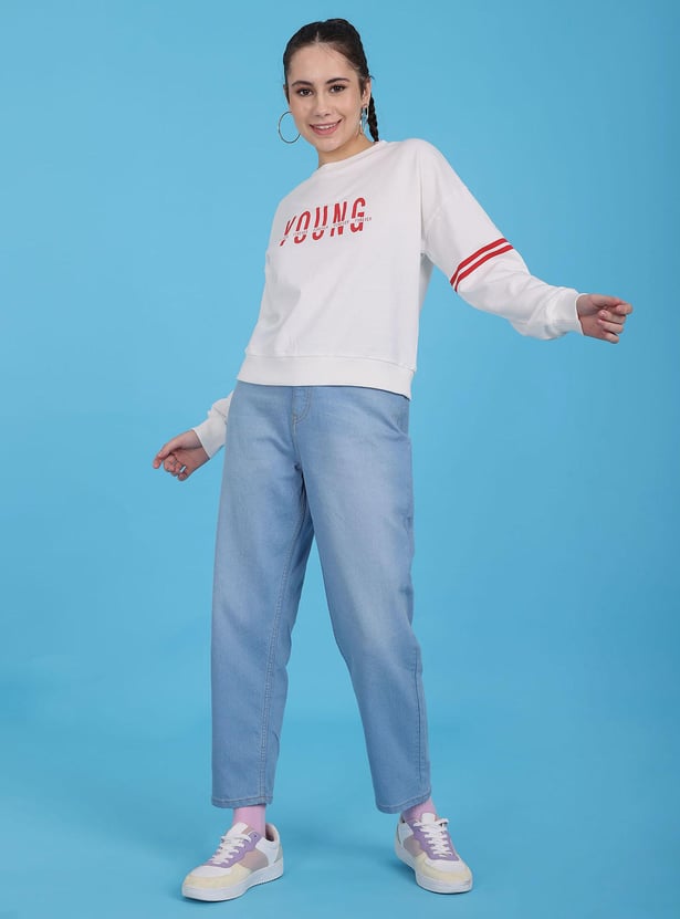 FLYING MACHINE Women Typographic Printed Sweatshirt