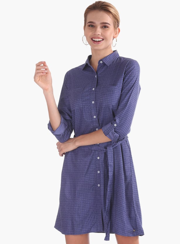 U.S. POLO ASSN. Women Geometric Print Belted Shirt Dress