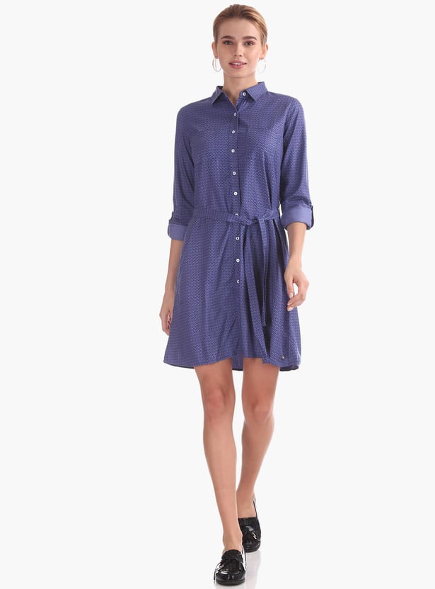 U.S. POLO ASSN. Women Geometric Print Belted Shirt Dress