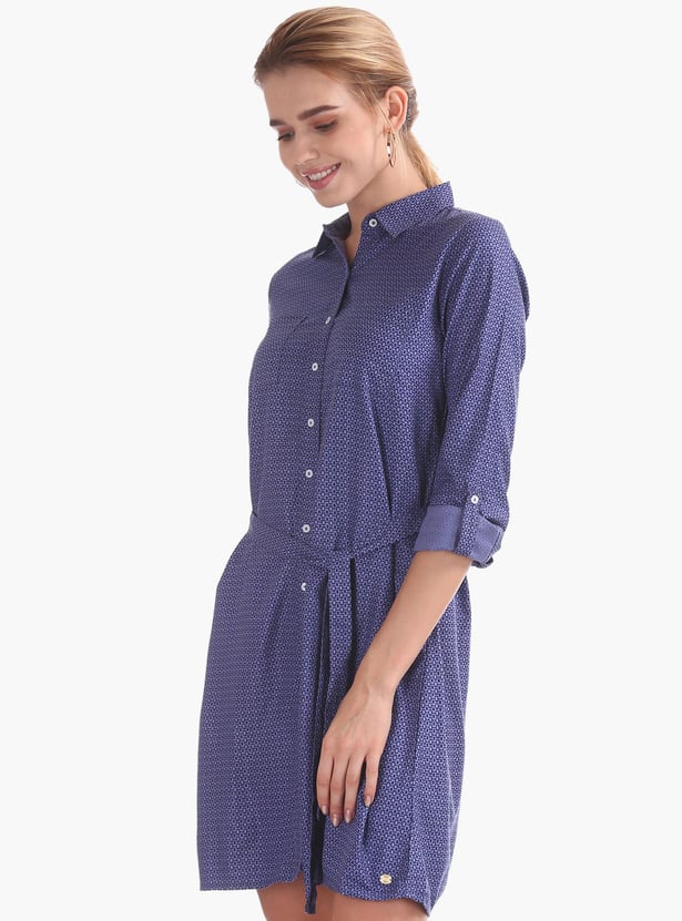U.S. POLO ASSN. Women Geometric Print Belted Shirt Dress