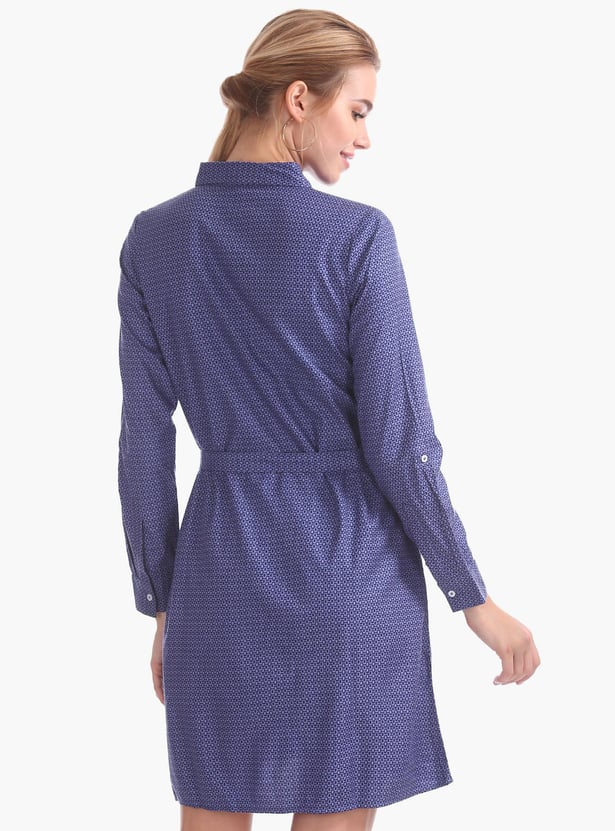 U.S. POLO ASSN. Women Geometric Print Belted Shirt Dress