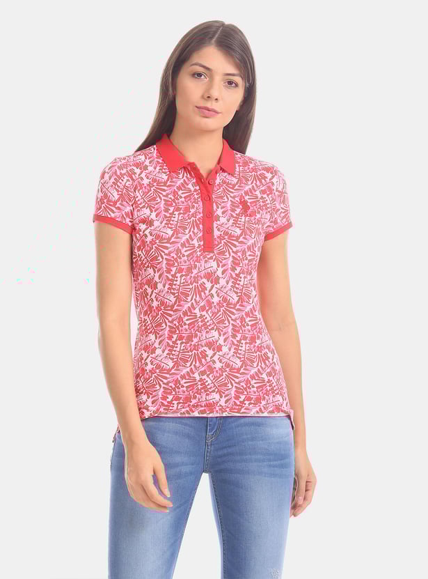 U.S. POLO ASSN. Women Printed Slim Fit Polo T-shirt