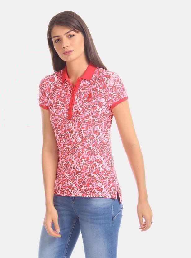 U.S. POLO ASSN. Women Printed Slim Fit Polo T-shirt