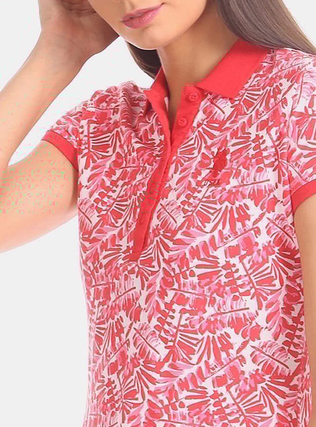 U.S. POLO ASSN. Women Printed Slim Fit Polo T-shirt