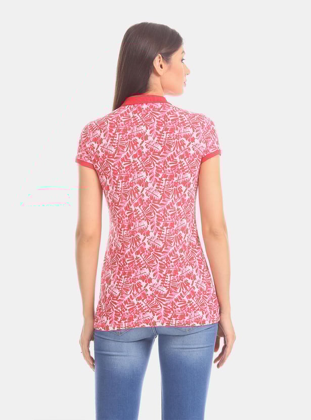 U.S. POLO ASSN. Women Printed Slim Fit Polo T-shirt
