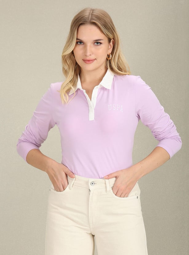 U.S. POLO ASSN. Women Solid Slim Fit Polo T-shirt